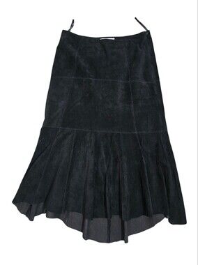 CAbi Black Leather Suede High-low Midi Flared Skirt 4 Goth